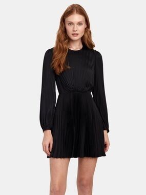 A.L.C. Black Tavi Pleated Long-Sleeve Mini Dress